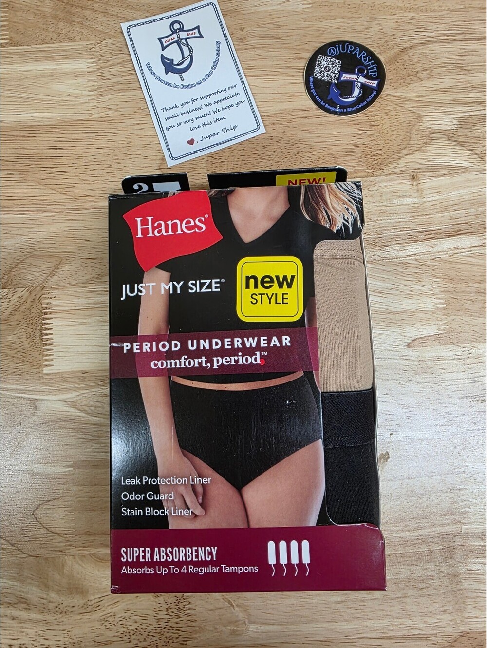 HANES JUST MY SIZE COMFORT PERIOD SUPER LEAKS BRIEFS 2‑PACK PLUS SIZES 11/3X